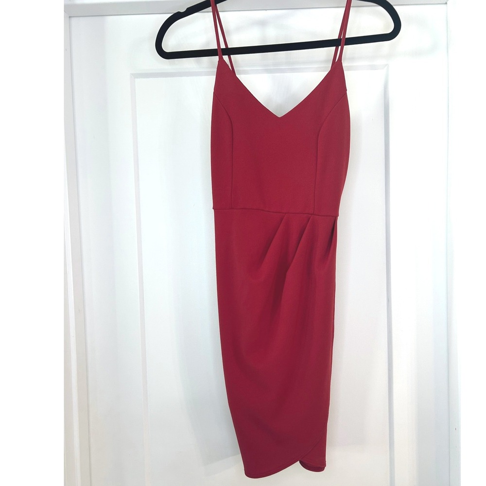 Lulus Womens Red V-Neck Tulip Hem Bodycon Mini Dress XS BD8538L